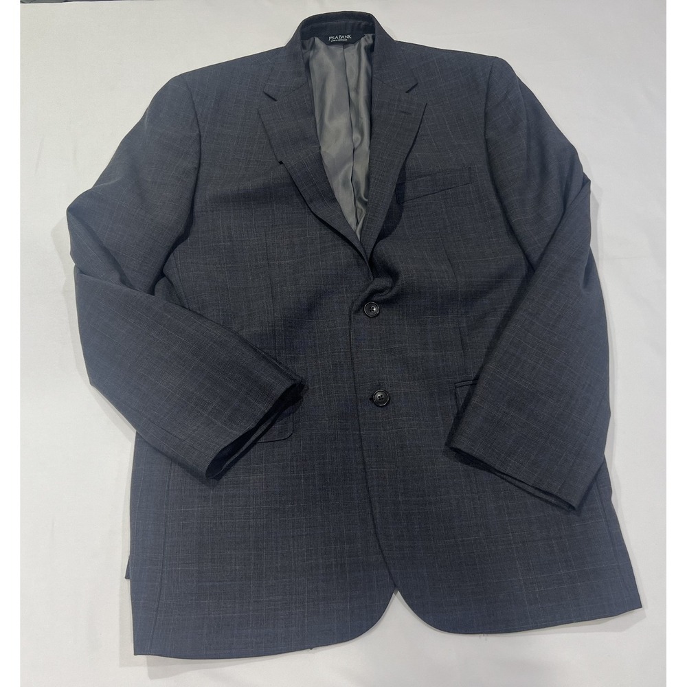 Jos A Bank Executive Suit Coat Mens 42L Gray Plaid Tailored Fit 100% Wool Jacket